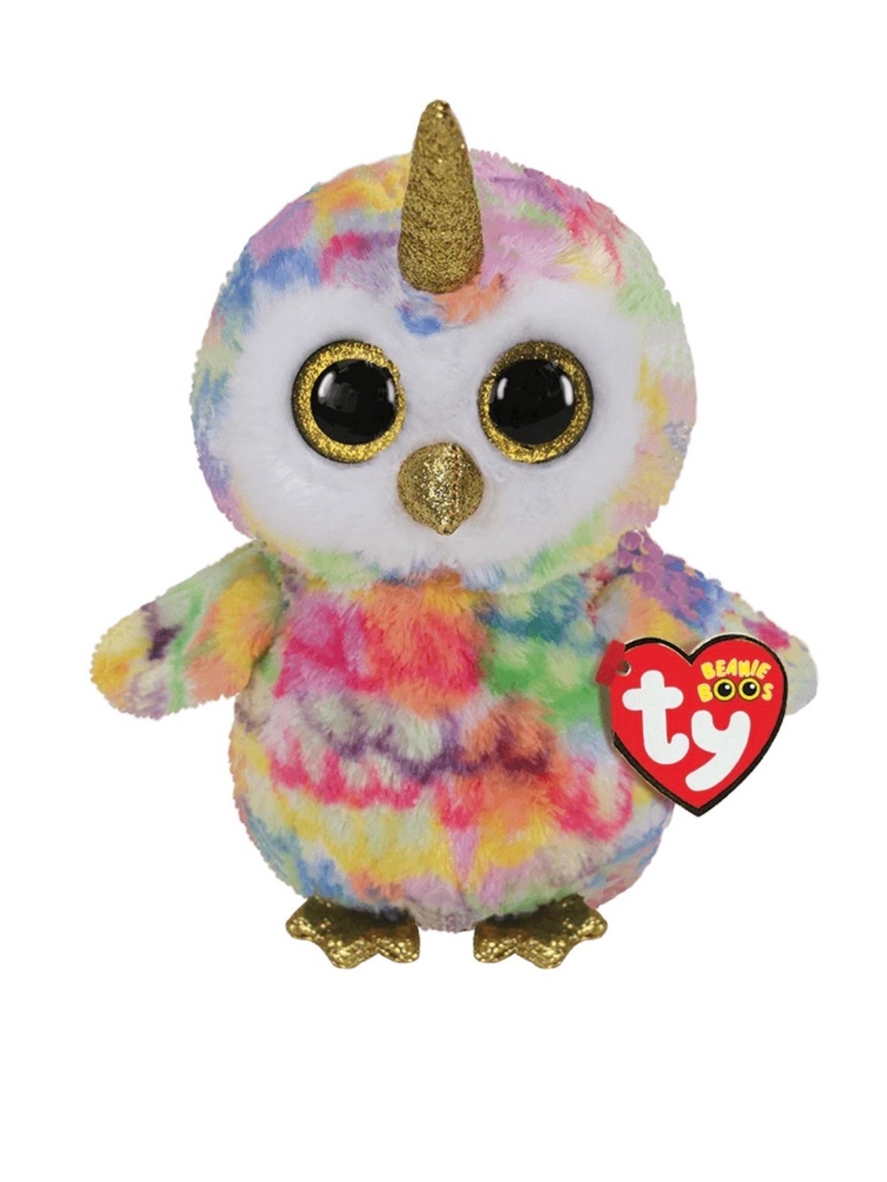 Ty Beanie Boos Enchanted The Uni-Owl 6" 15cm MWMT Multi-colored with Gold Horn